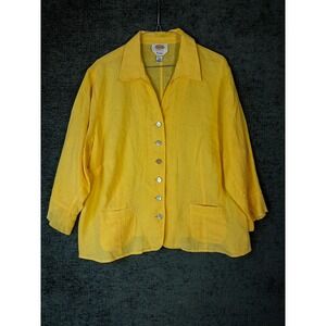 Talbots Woman Irish Linen Button-Down Blazer Jacket Womens 16W Yellow Relaxed